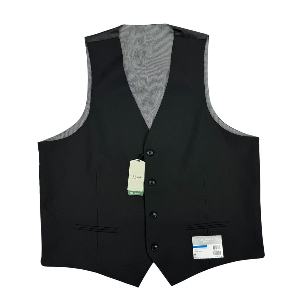 Alfani Mens Slim Fit Stretch Solid Suit Vest Black XL